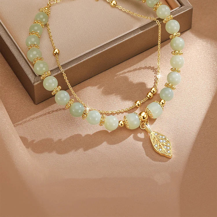 Bracelet feuille d'or jade Hetian