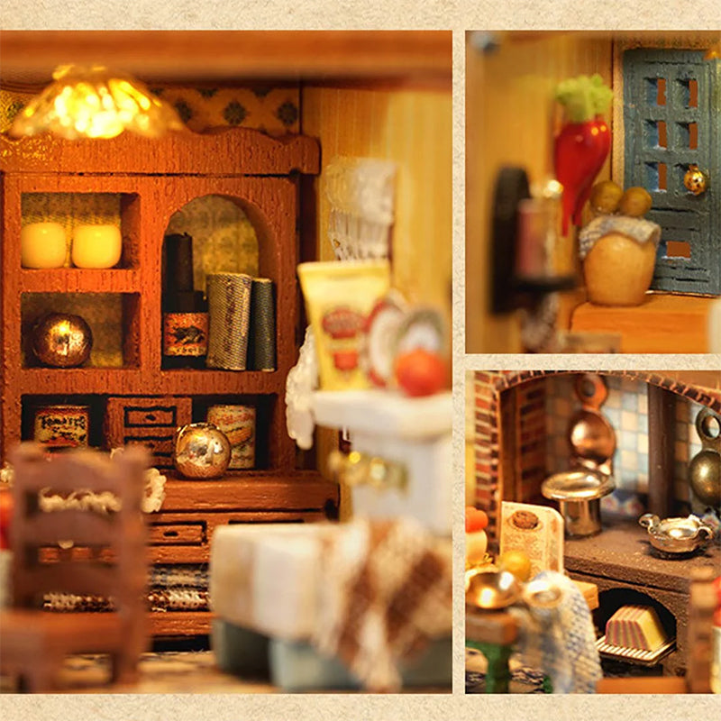 Kit de maison de poupée en bois Mini Rabbit Town avec meubles