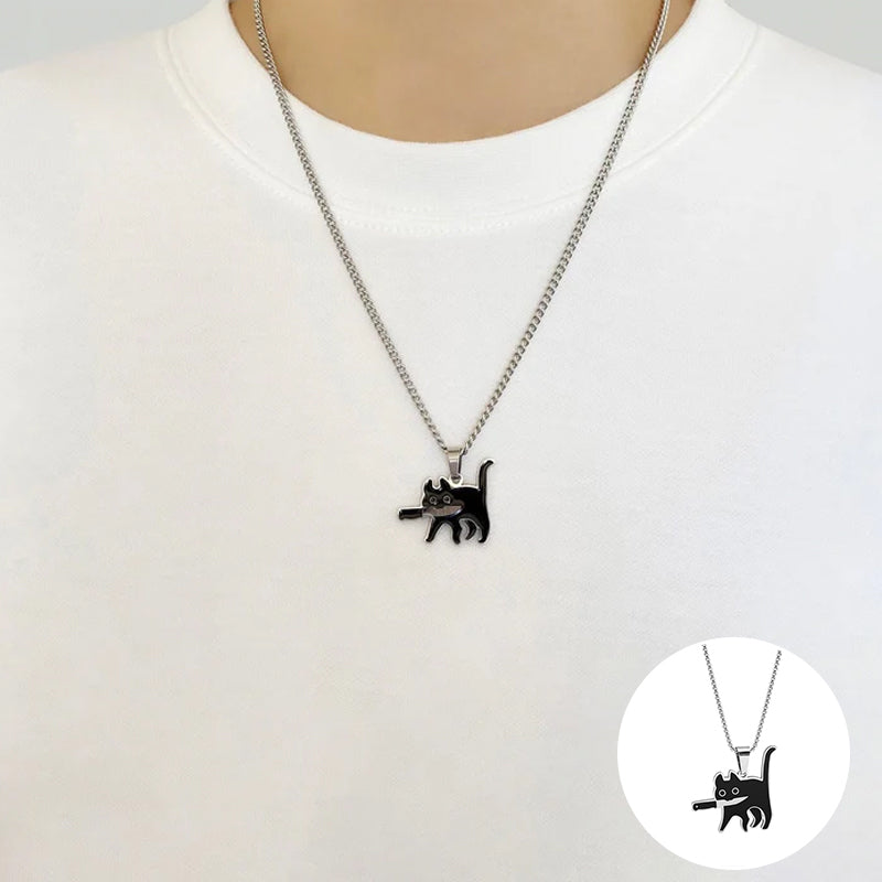 Collier Noir en Forme de Chat Avec Couteau